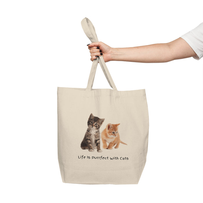 Canvas Shopping Tote -  "Life Is Purrfect With Cats"