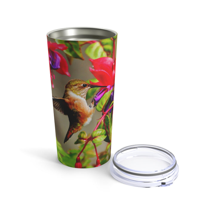 Stainless Steel Tumbler, 20oz - Vibrant Sip: Hummingbird Delight