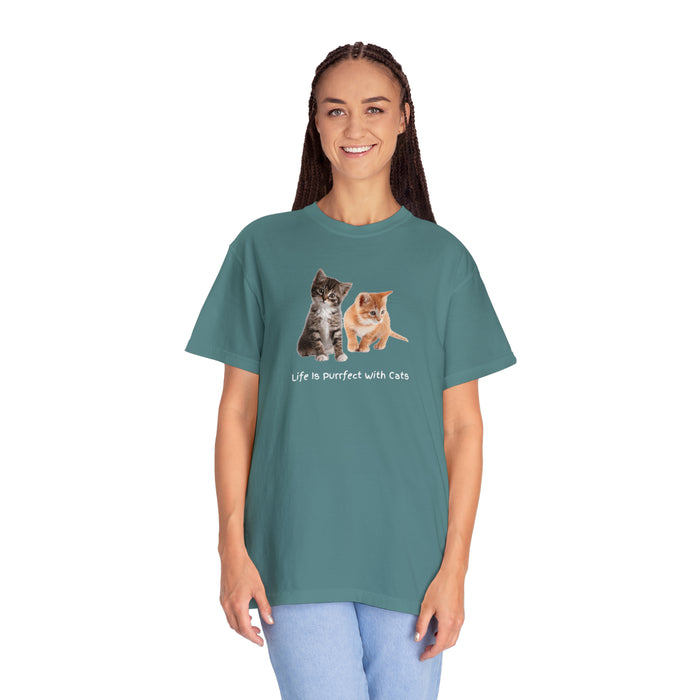 Unisex Garment-Dyed T-shirt - Feline Bliss: "Life is Purrfect with Cats"