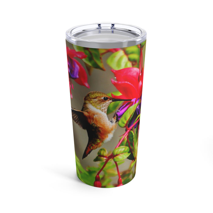 Stainless Steel Tumbler, 20oz - Vibrant Sip: Hummingbird Delight