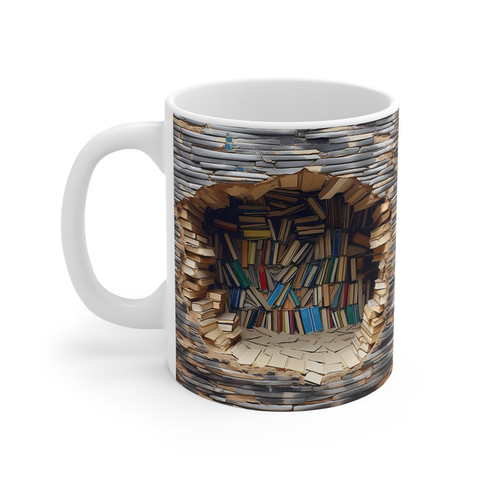 Ceramic Mug 11oz: Book Lover's Delight -  Stunning 3D Bookshelf Sublimation Mug