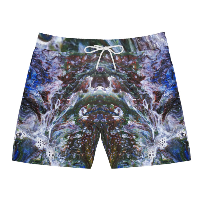 Men's Mid-Length Swim Shorts (AOP) - Abstract Waves: Liquid Art Design