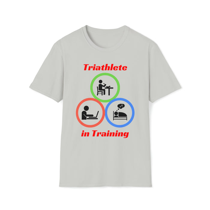 Unisex Softstyle T-Shirt - "Triathlete in Training": Study/Work - Eat - Sleep