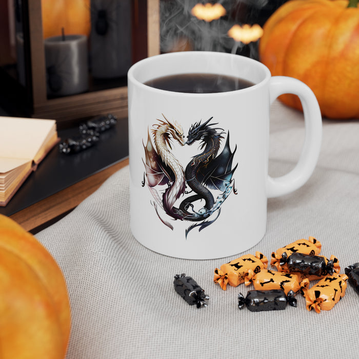 Ceramic Mug 11oz - Harmony in Duality: Embrace the Dance of Yin and Yang Dragons!