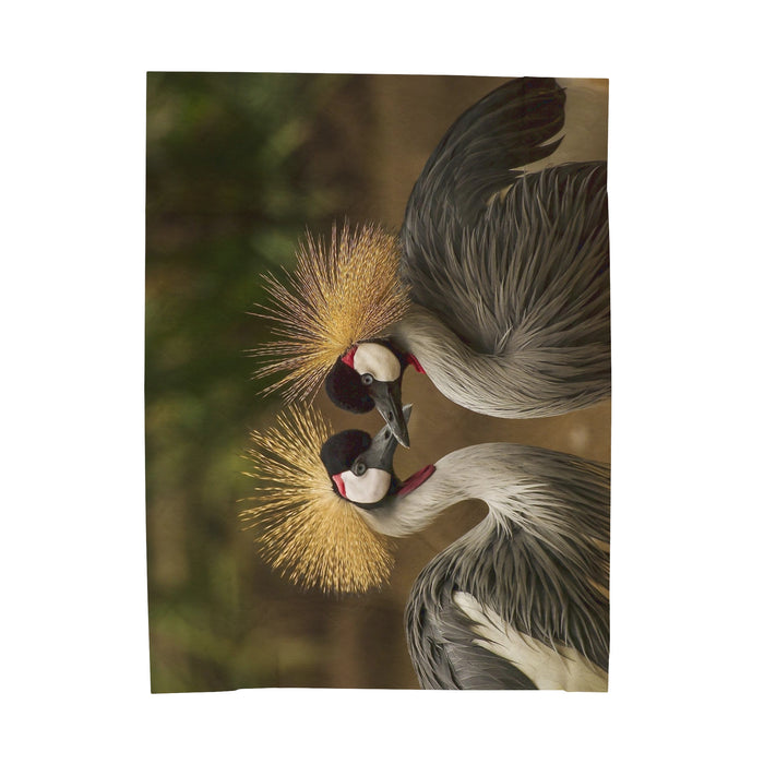 Velveteen Plush Blanket - Serenade of Love: Graceful Grey Crowned Cranes