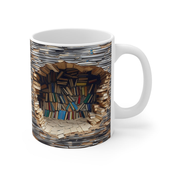 Ceramic Mug 11oz: Book Lover's Delight -  Stunning 3D Bookshelf Sublimation Mug