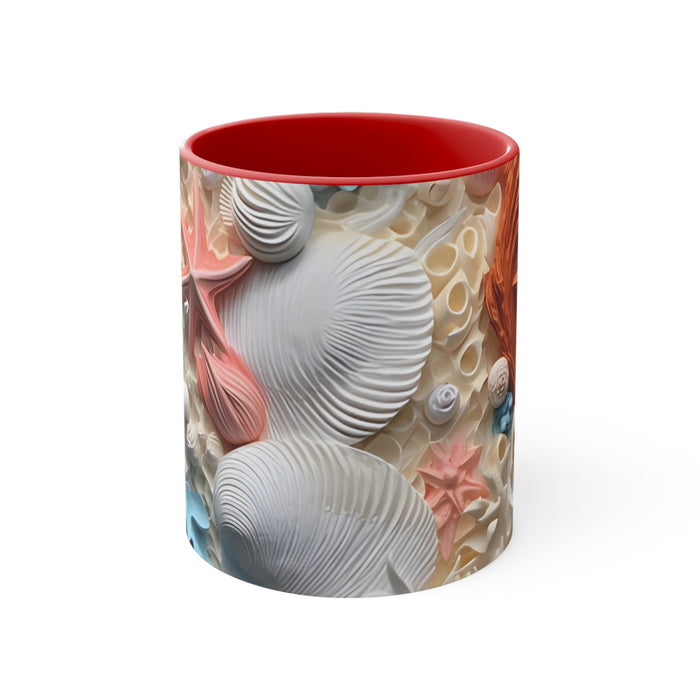 Accent Coffee Mug, 11oz - Vibrant 3D Corals: Dual-Tone Coastal Charm