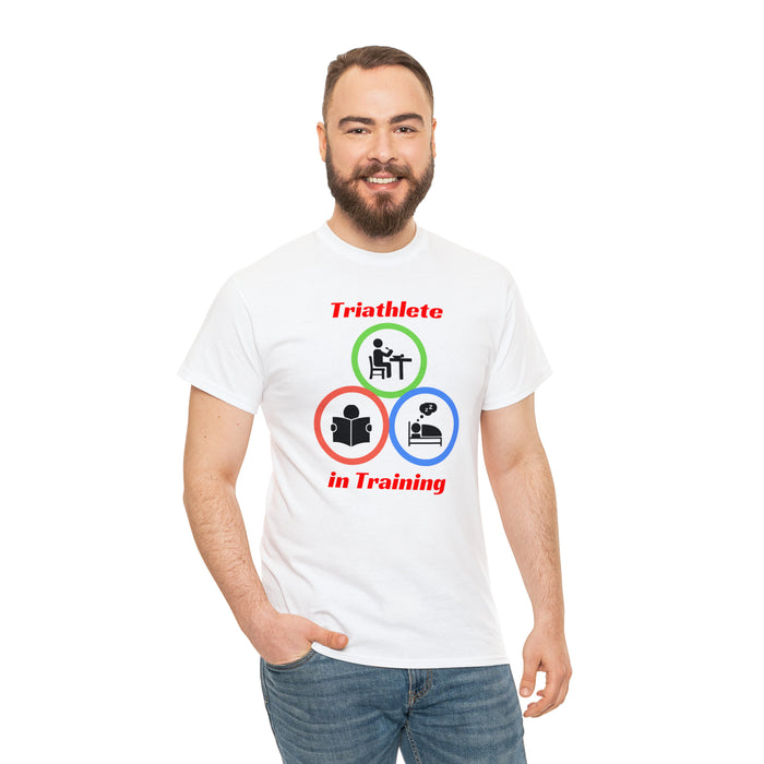 Unisex Heavy Cotton Tee - "Triathlete in Training": Read - Eat - Sleep