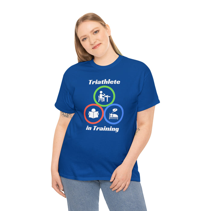 Unisex Heavy Cotton Tee - "Triathlete in Training": Read - Eat - Sleep