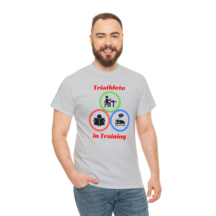 Unisex Heavy Cotton Tee - "Triathlete in Training": Read - Eat - Sleep