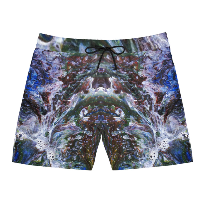 Men's Mid-Length Swim Shorts (AOP) - Abstract Waves: Liquid Art Design