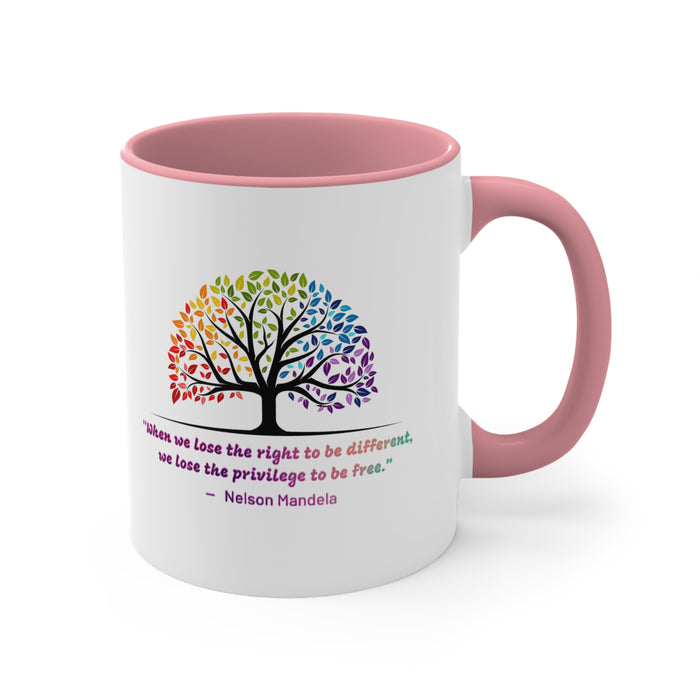 Accent Coffee Mug, 11oz - "When we lose the right to be different, we lose the privilege to be free."