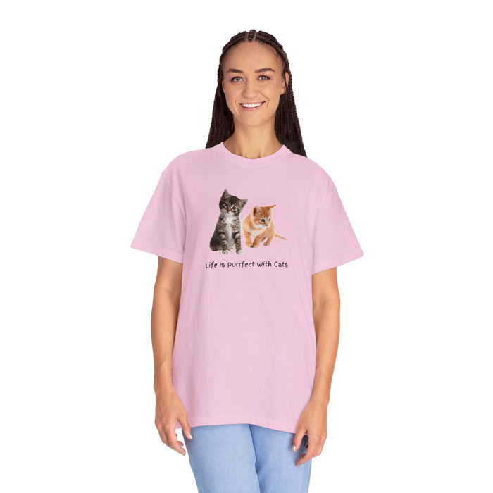 Unisex Garment-Dyed T-shirt - Feline Bliss: "Life is Purrfect with Cats"