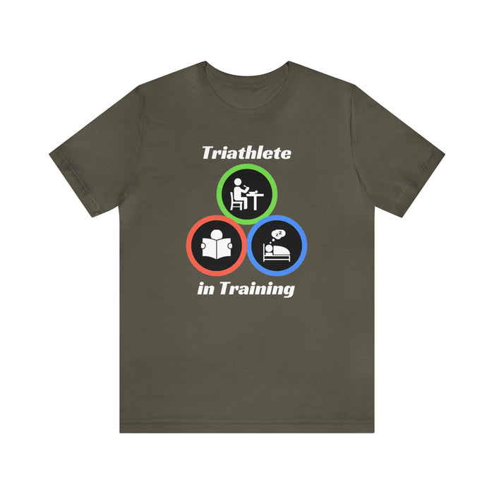 Unisex Jersey Short Sleeve Tee - "Triathlete in Training": Read - Eat - Sleep