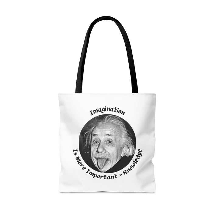 Tote Bag (AOP) -  Einstein: "Imagination is More Important than Knowldge"