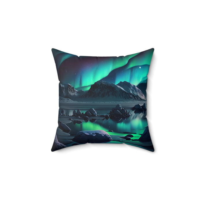 Spun Polyester Square Pillow - Northern Lights: Aurora Borealis Elegance