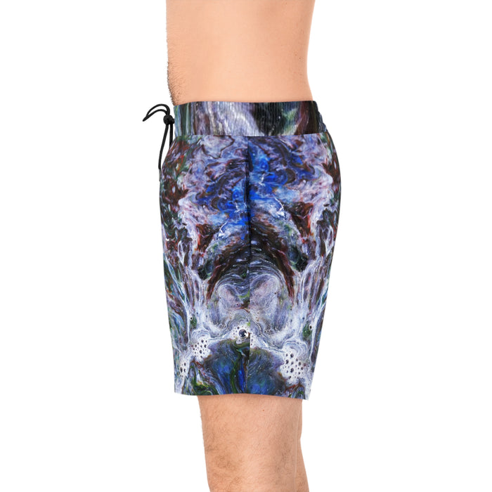 Men's Mid-Length Swim Shorts (AOP) - Abstract Waves: Liquid Art Design