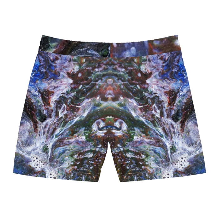 Men's Mid-Length Swim Shorts (AOP) - Abstract Waves: Liquid Art Design