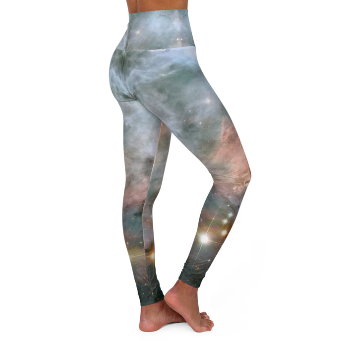 High Waisted Yoga Leggings (AOP) - Galactic Radiance: Carina Nebula's Colossal Star Duo