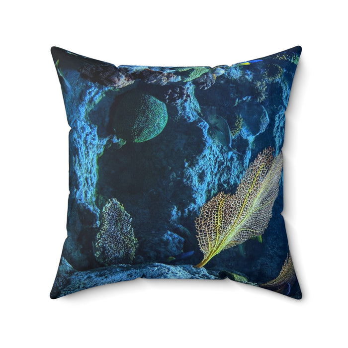 Spun Polyester Square Pillow - Enchanting Undersea Bliss: Colourful Fish and Blue Hues