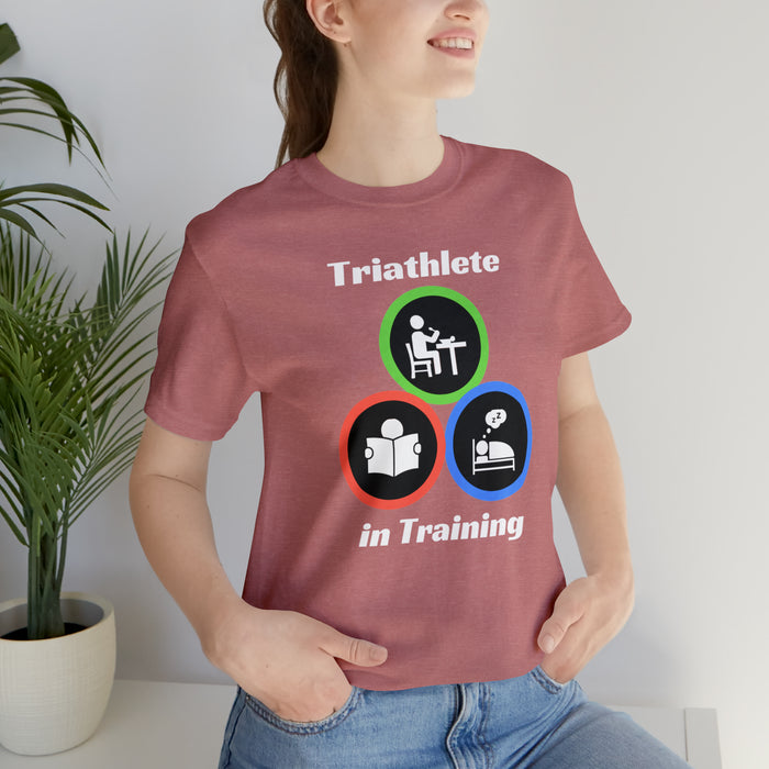 Unisex Jersey Short Sleeve Tee - "Triathlete in Training": Read - Eat - Sleep