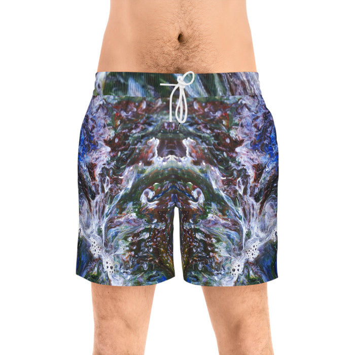 Men's Mid-Length Swim Shorts (AOP) - Abstract Waves: Liquid Art Design