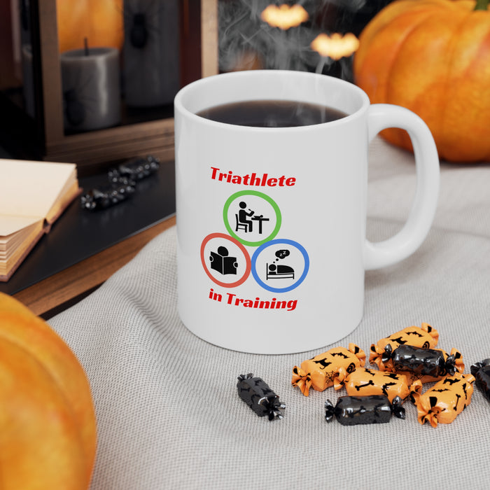 Ceramic Mug 11oz - "Triathlete in Training": Read - Eat - Sleep