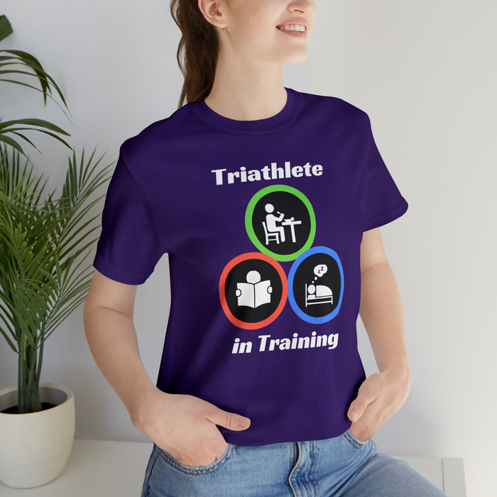 Unisex Jersey Short Sleeve Tee - "Triathlete in Training": Read - Eat - Sleep