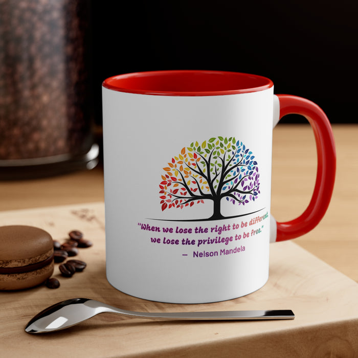 Accent Coffee Mug, 11oz - "When we lose the right to be different, we lose the privilege to be free."