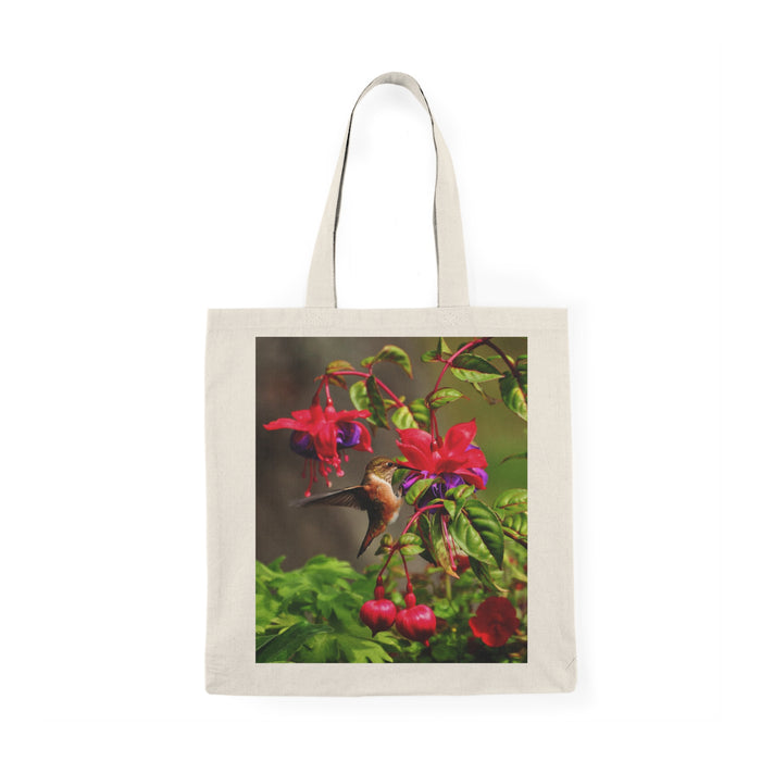 Natural Tote Bag - Fluttering Nectar: Vibrant Hummingbird