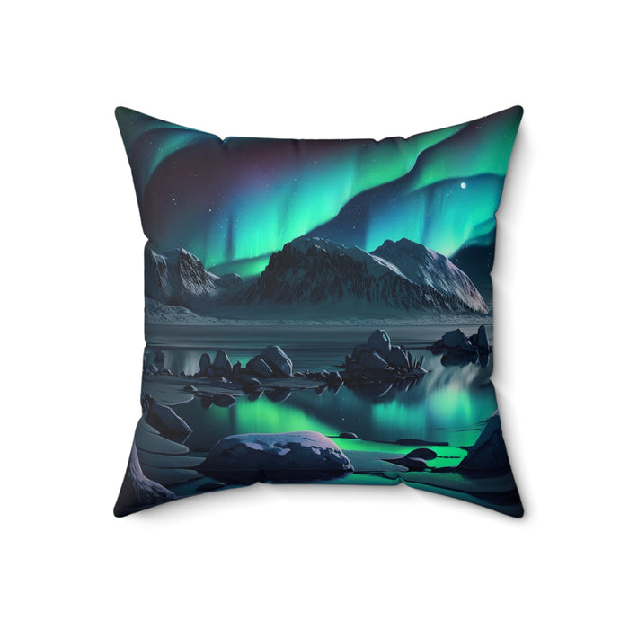 Spun Polyester Square Pillow - Northern Lights: Aurora Borealis Elegance