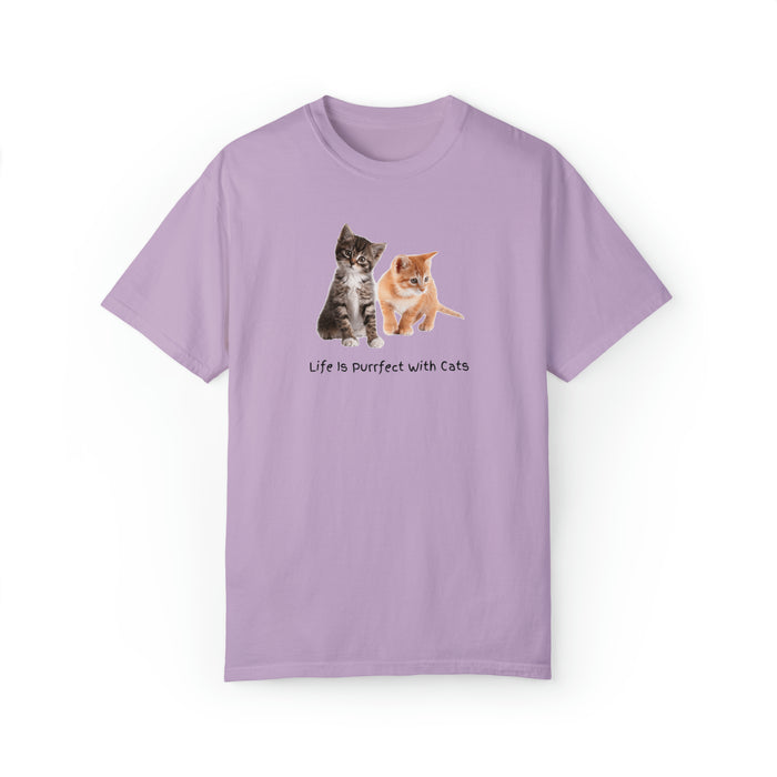 Unisex Garment-Dyed T-shirt - Feline Bliss: "Life is Purrfect with Cats"
