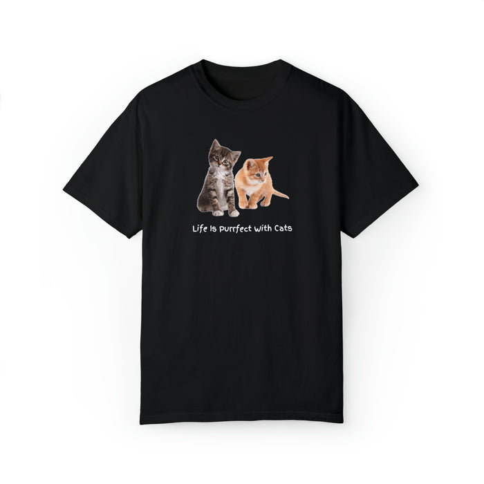 Unisex Garment-Dyed T-shirt - Feline Bliss: "Life is Purrfect with Cats"