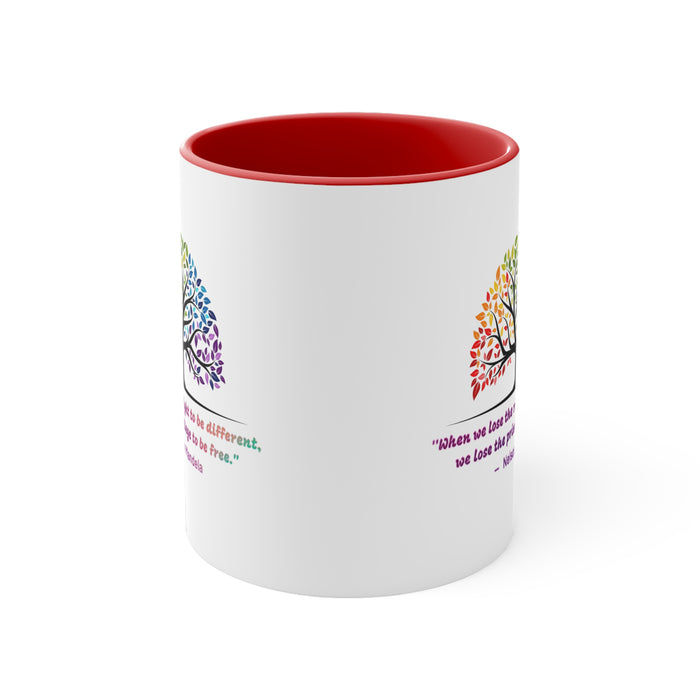 Accent Coffee Mug, 11oz - "When we lose the right to be different, we lose the privilege to be free."