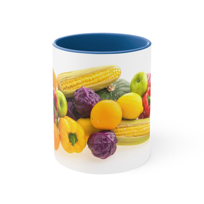 Accent Coffee Mug, 11oz - Fruitful Harvest: A Vibrant Feast