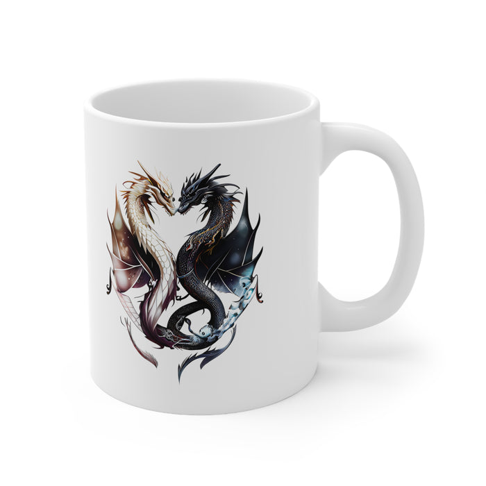 Ceramic Mug 11oz - Harmony in Duality: Embrace the Dance of Yin and Yang Dragons!