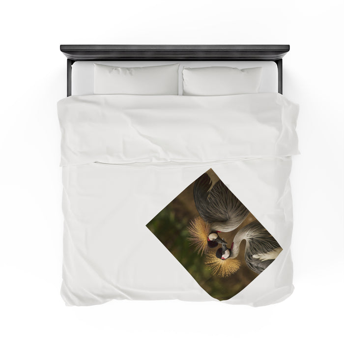 Velveteen Plush Blanket - Serenade of Love: Graceful Grey Crowned Cranes