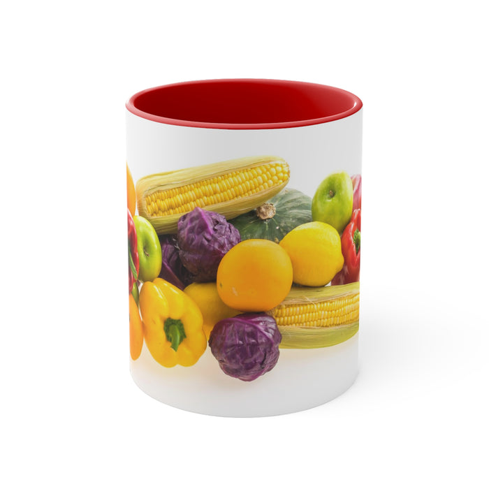 Accent Coffee Mug, 11oz - Fruitful Harvest: A Vibrant Feast