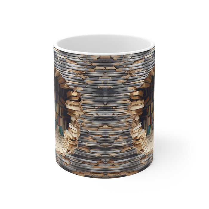 Ceramic Mug 11oz: Book Lover's Delight -  Stunning 3D Bookshelf Sublimation Mug