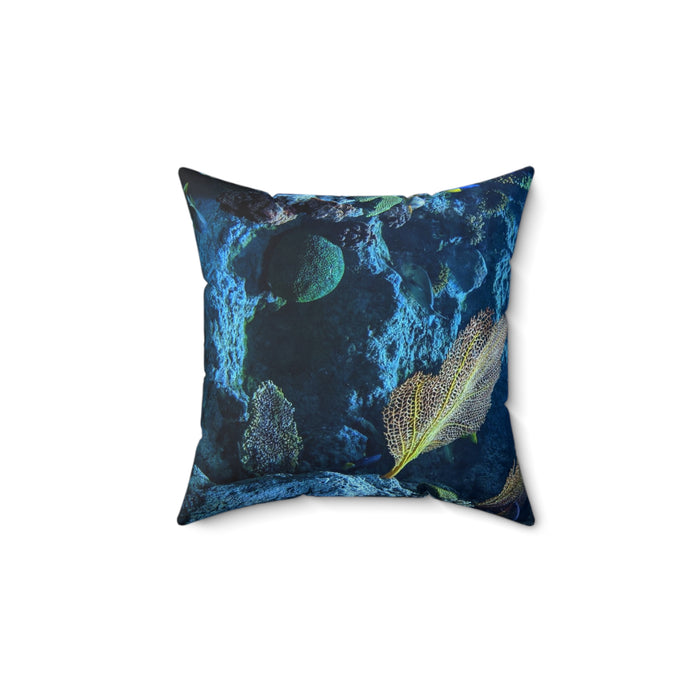 Spun Polyester Square Pillow - Enchanting Undersea Bliss: Colourful Fish and Blue Hues