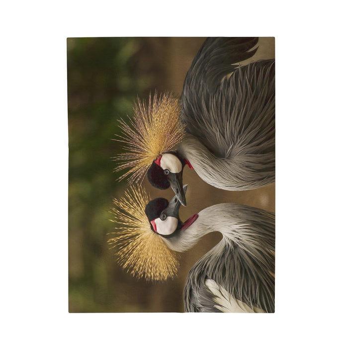 Velveteen Plush Blanket - Serenade of Love: Graceful Grey Crowned Cranes