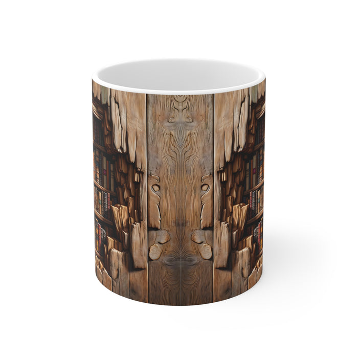 Ceramic Mug 11oz: Premium 3D Cracked Hole Bookshelf Sublimation Design