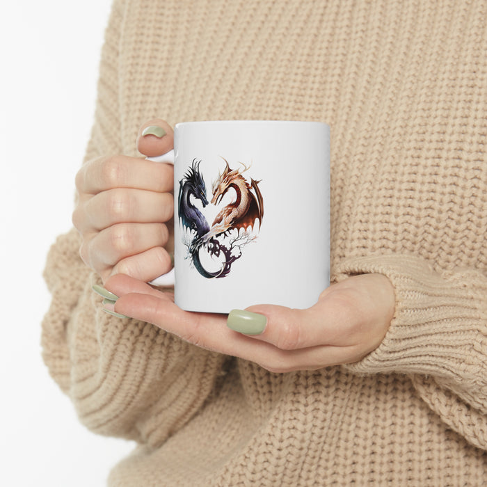 Ceramic Mug 11oz - Harmony in Duality: Embrace the Dance of Yin and Yang Dragons!