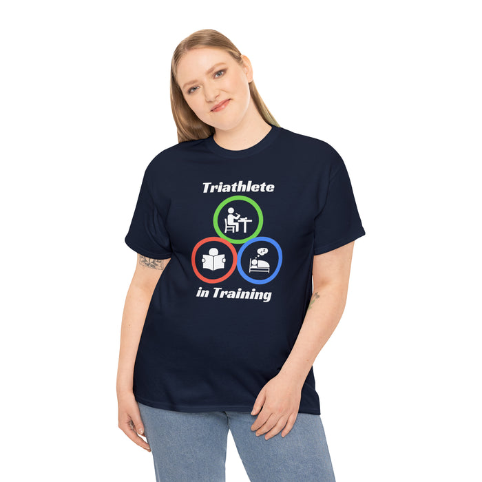 Unisex Heavy Cotton Tee - "Triathlete in Training": Read - Eat - Sleep