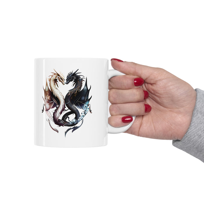 Ceramic Mug 11oz - Harmony in Duality: Embrace the Dance of Yin and Yang Dragons!