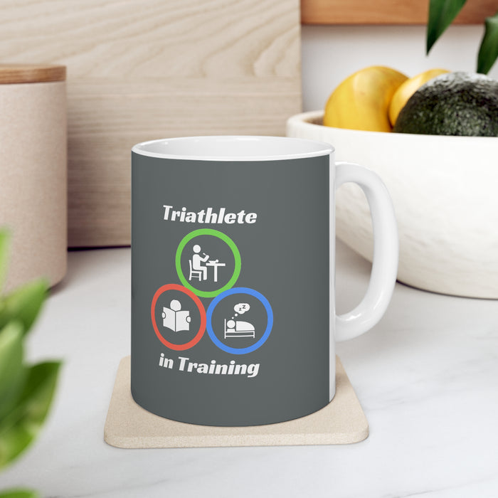 Ceramic Mug 11oz - "Triathlete in Training": Read - Eat - Sleep