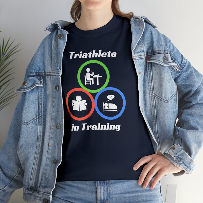 Unisex Heavy Cotton Tee - "Triathlete in Training": Read - Eat - Sleep