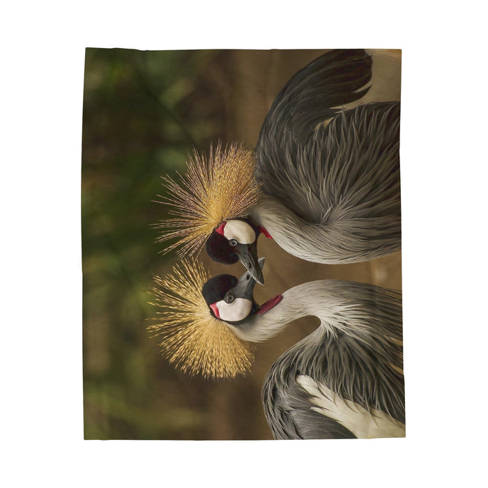 Velveteen Plush Blanket - Serenade of Love: Graceful Grey Crowned Cranes