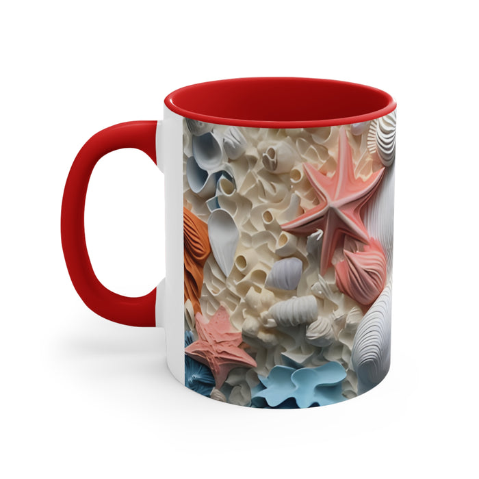 Accent Coffee Mug, 11oz - Vibrant 3D Corals: Dual-Tone Coastal Charm