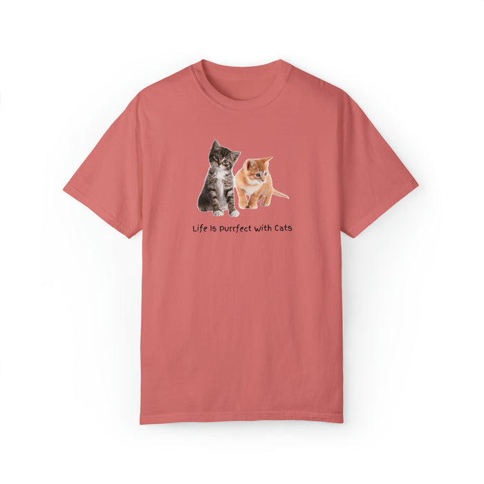 Unisex Garment-Dyed T-shirt - Feline Bliss: "Life is Purrfect with Cats"